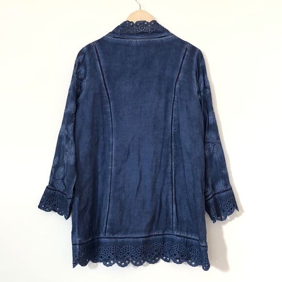 Soft Surroundings Embroidered Tunic Eyelet Blouse Breezy Lagenlook Top Medium - Picture 5 of 9